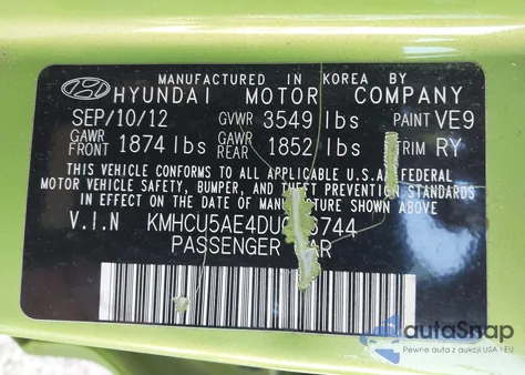 2013 Hyundai Accent Se from USA, damaged, VIN KMHCU5AE4DU076744